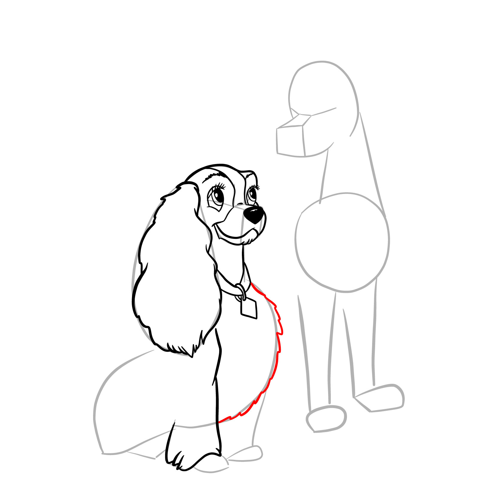 How to draw Lady and Tramp together - step 17