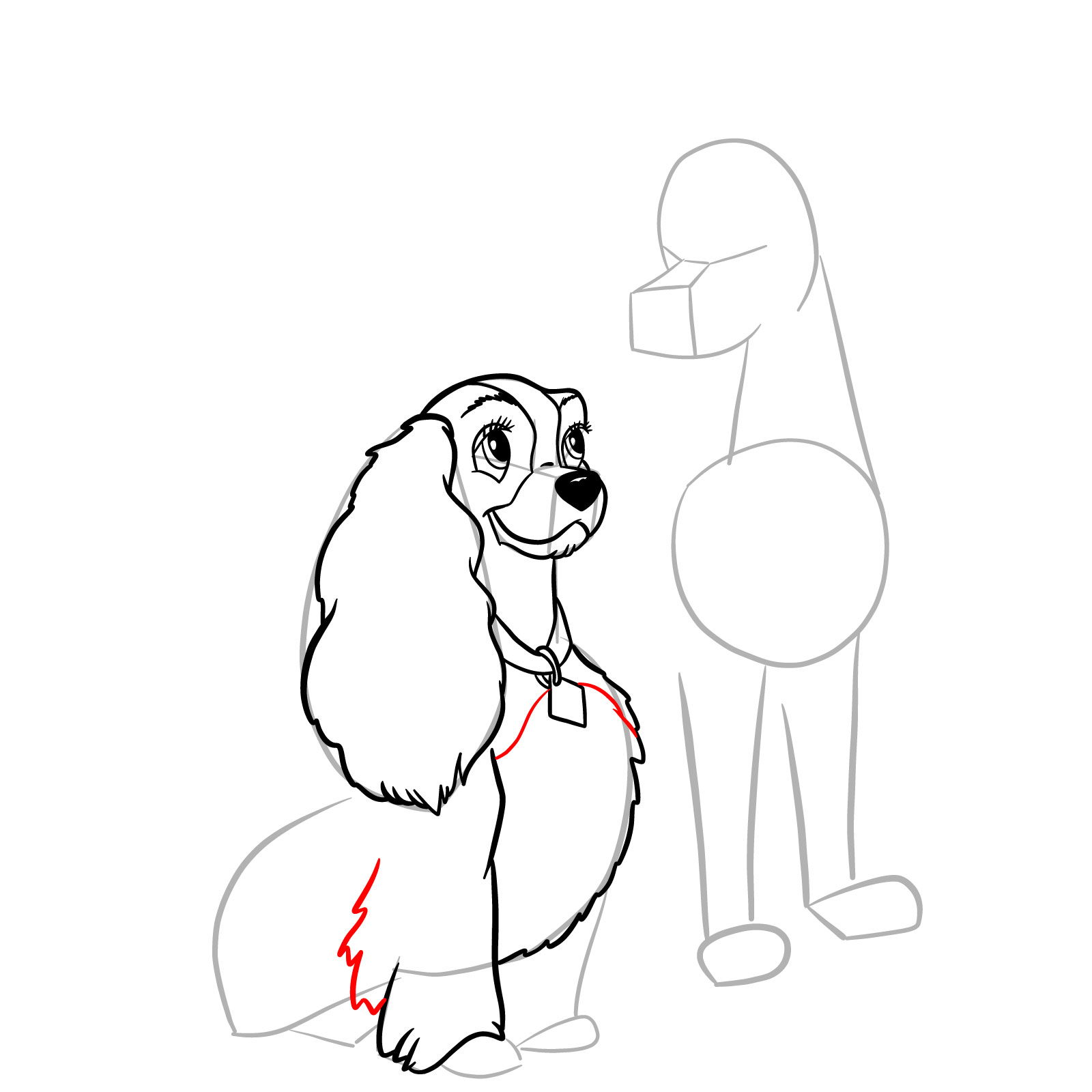 How to draw Lady and Tramp together - step 18