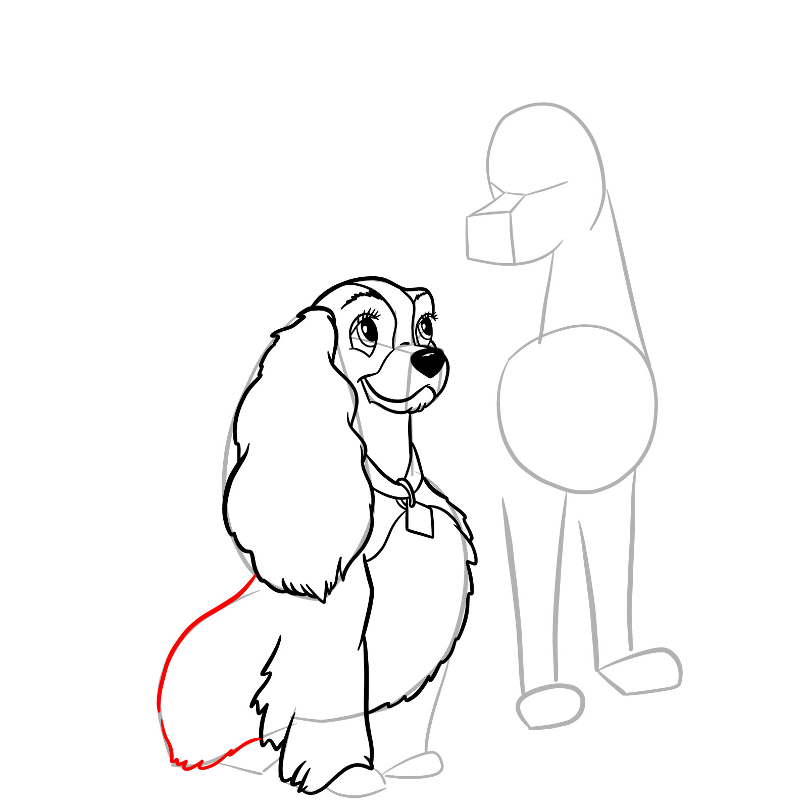 How to draw Lady and Tramp together - step 19