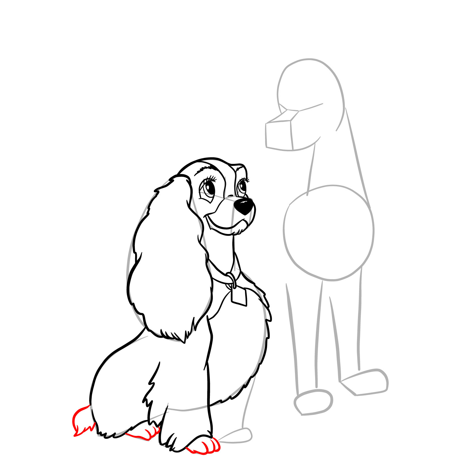 How to draw Lady and Tramp together - step 20