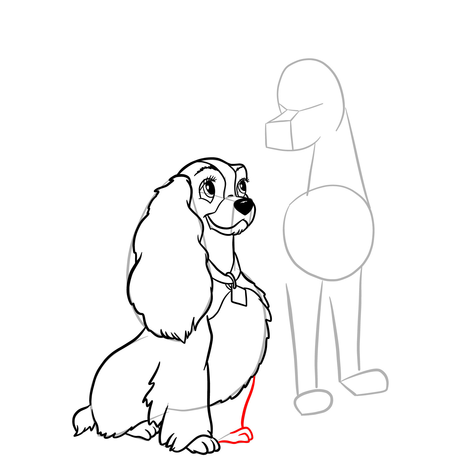 How to draw Lady and Tramp together - step 21