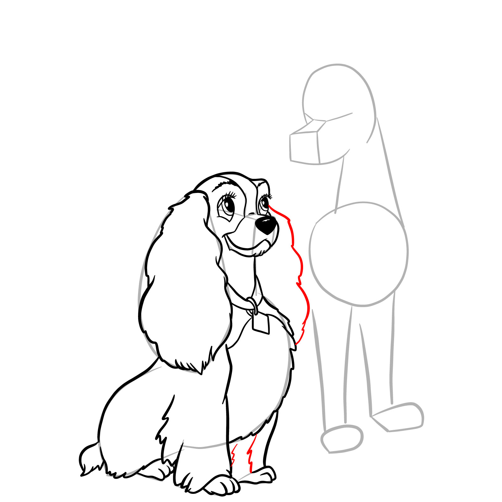 How to draw Lady and Tramp together - step 22