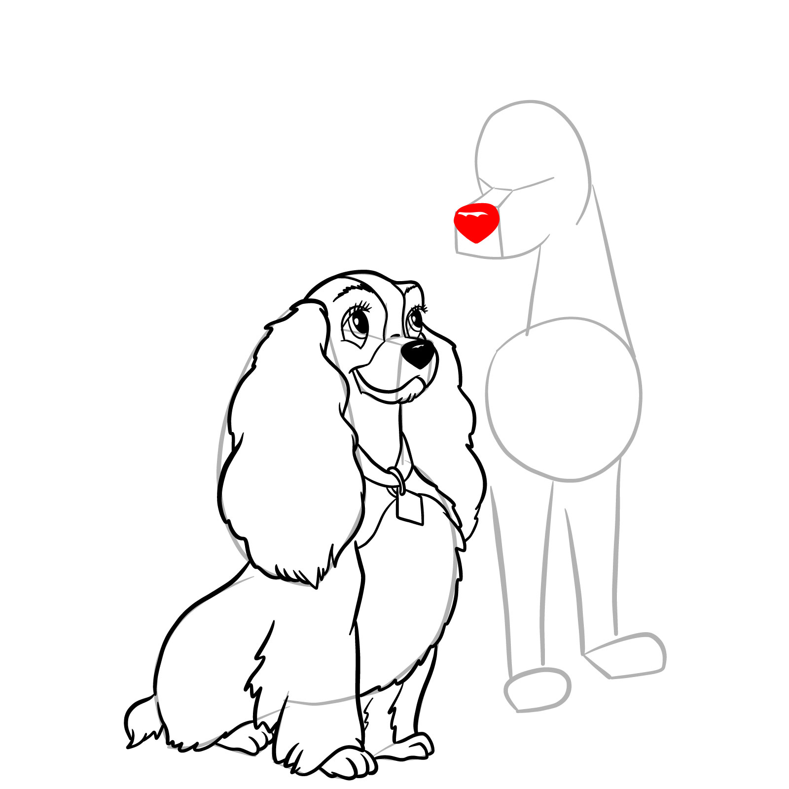 How to draw Lady and Tramp together - step 23
