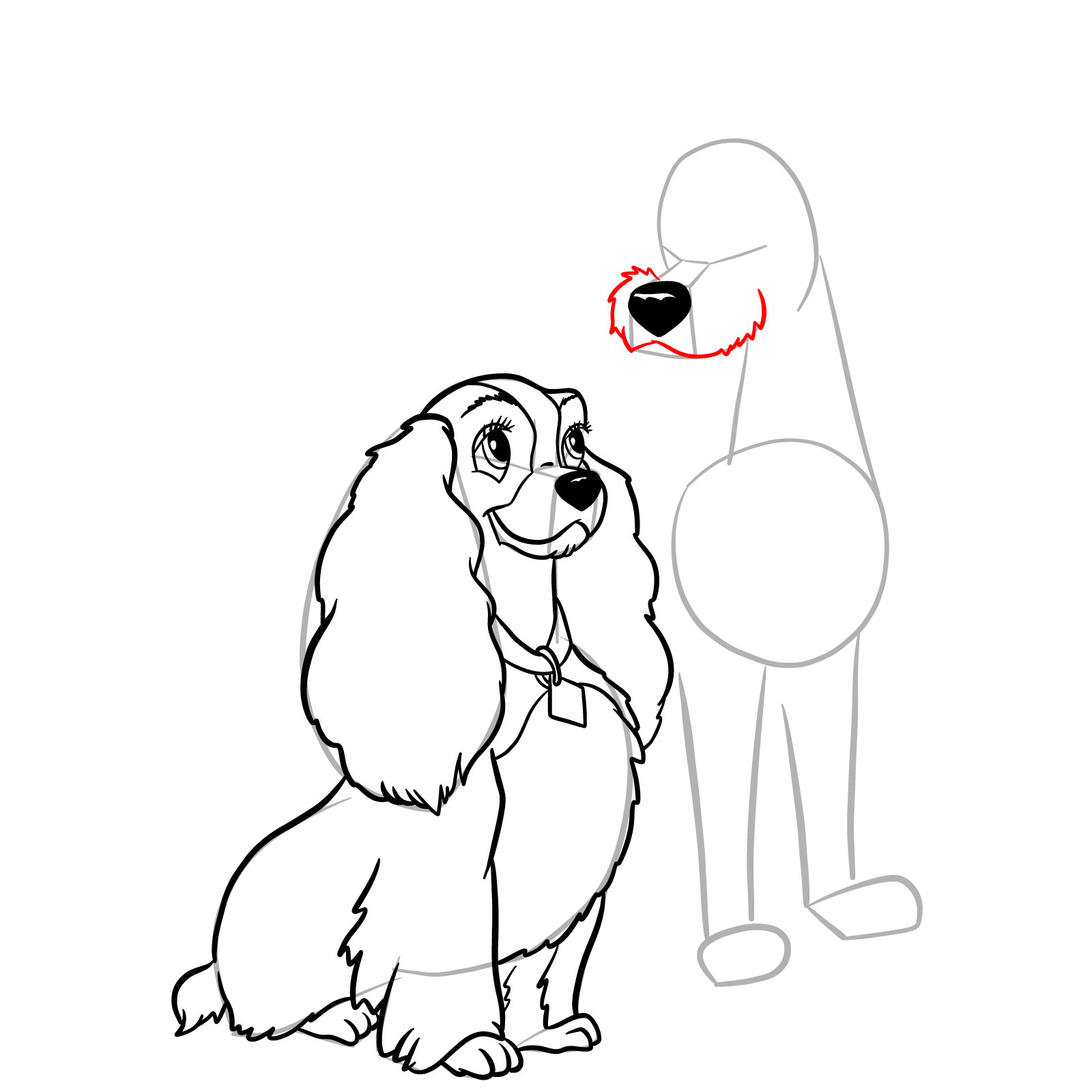 How to draw Lady and Tramp together - step 24