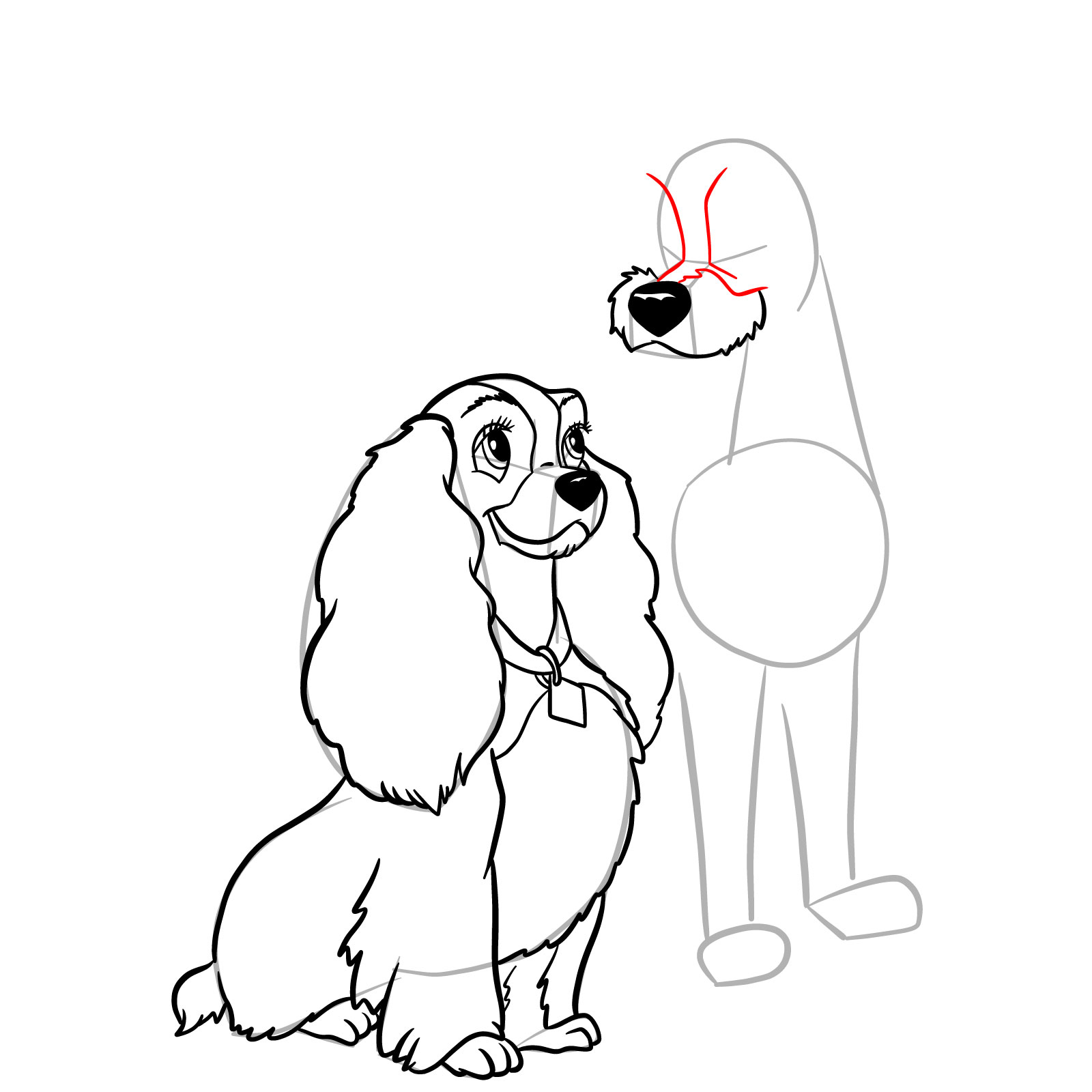 How to draw Lady and Tramp together - step 25