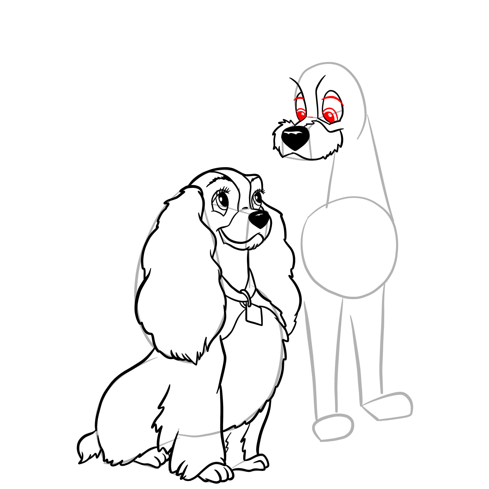 How to draw Lady and Tramp together - step 27