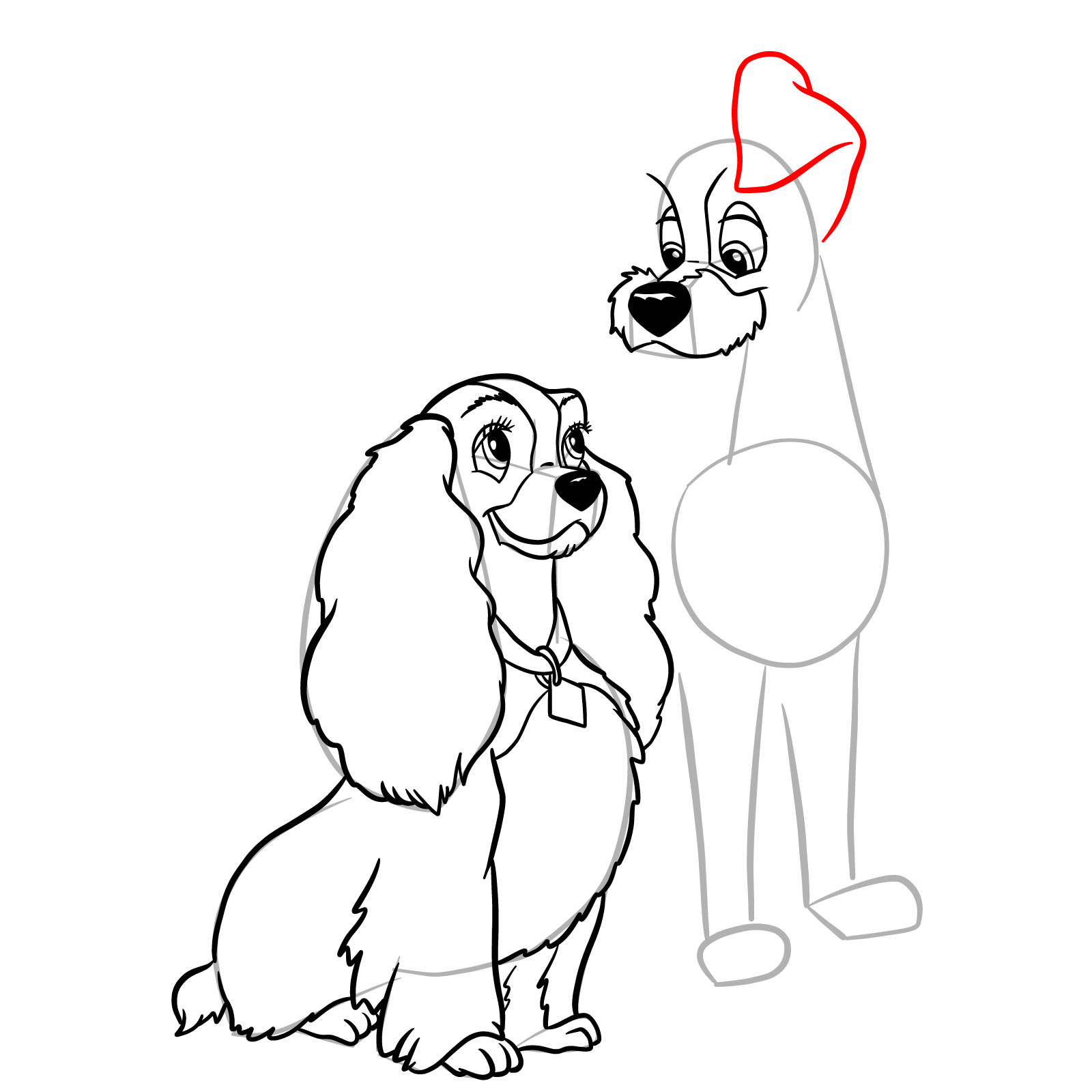 How to draw Lady and Tramp together - step 28