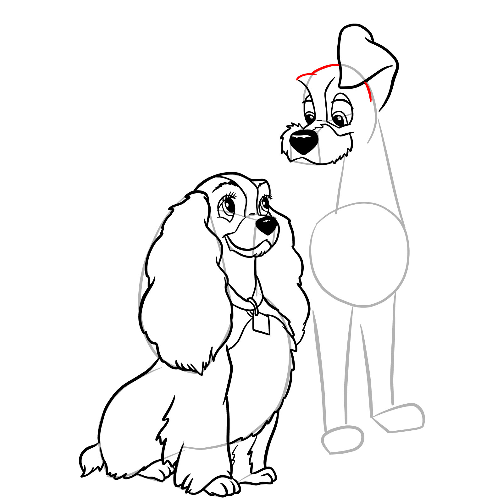 How to draw Lady and Tramp together - step 29