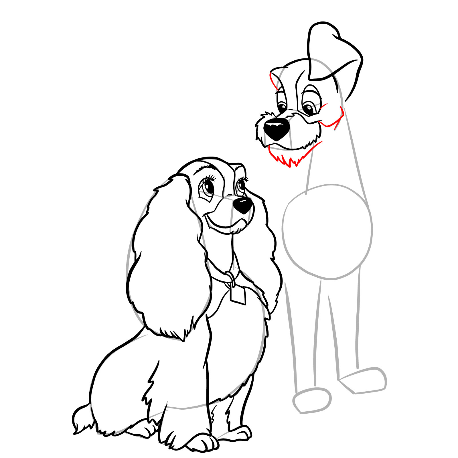 How to draw Lady and Tramp together - step 30