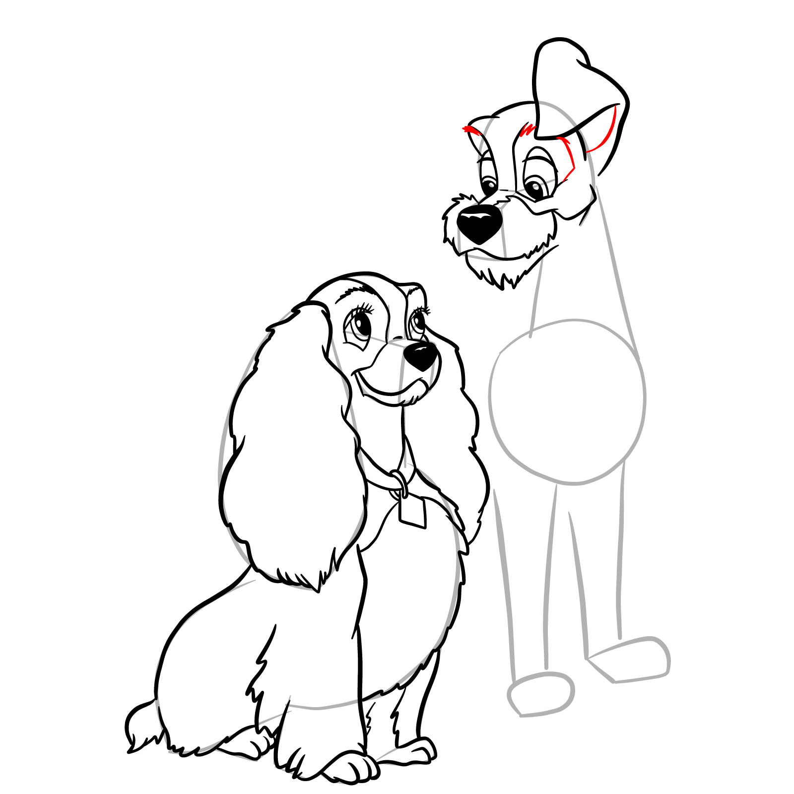 How to draw Lady and Tramp together - step 31