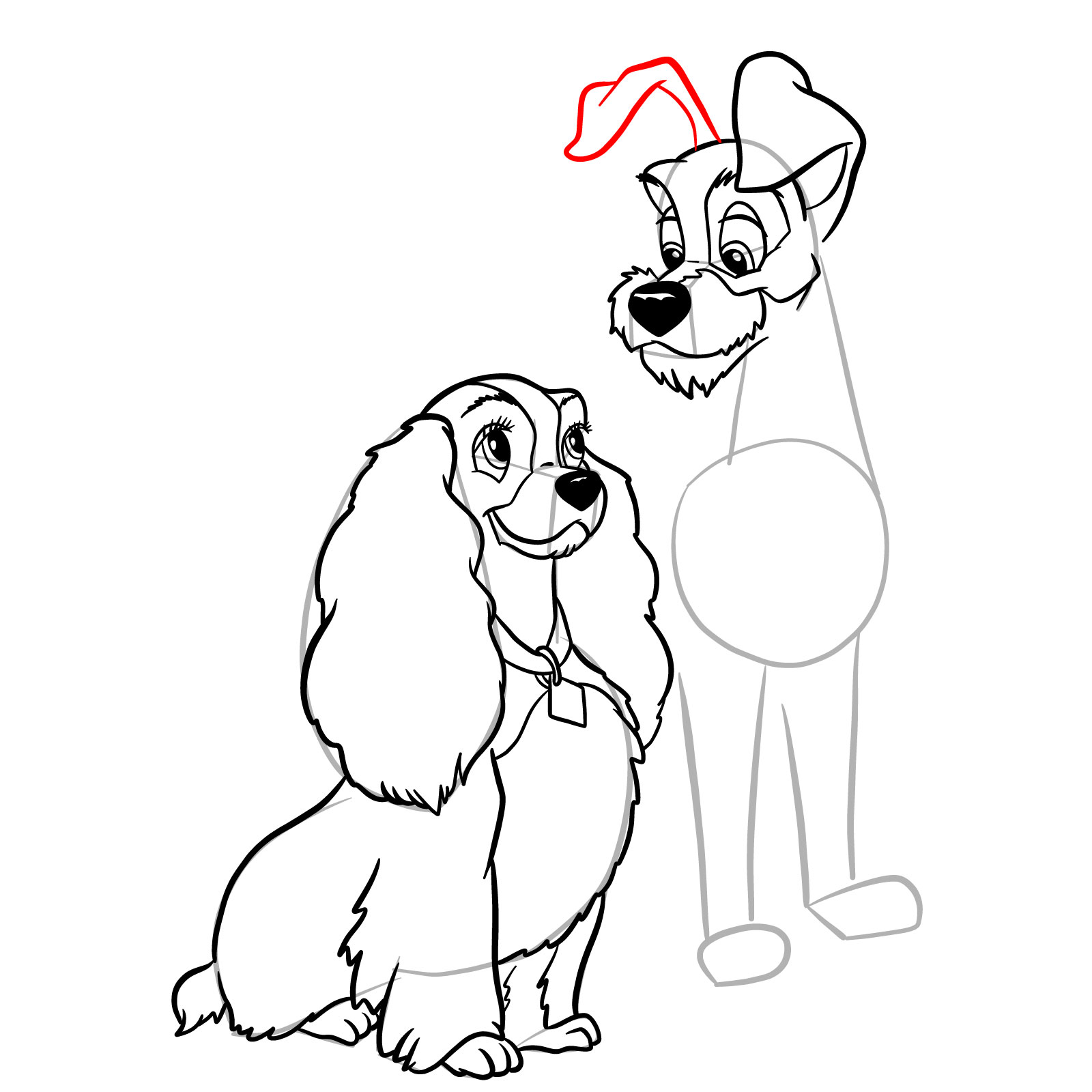How to draw Lady and Tramp together - step 32