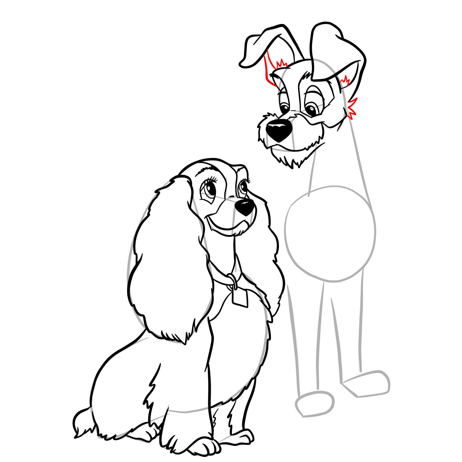How to draw Lady and Tramp together - step 33