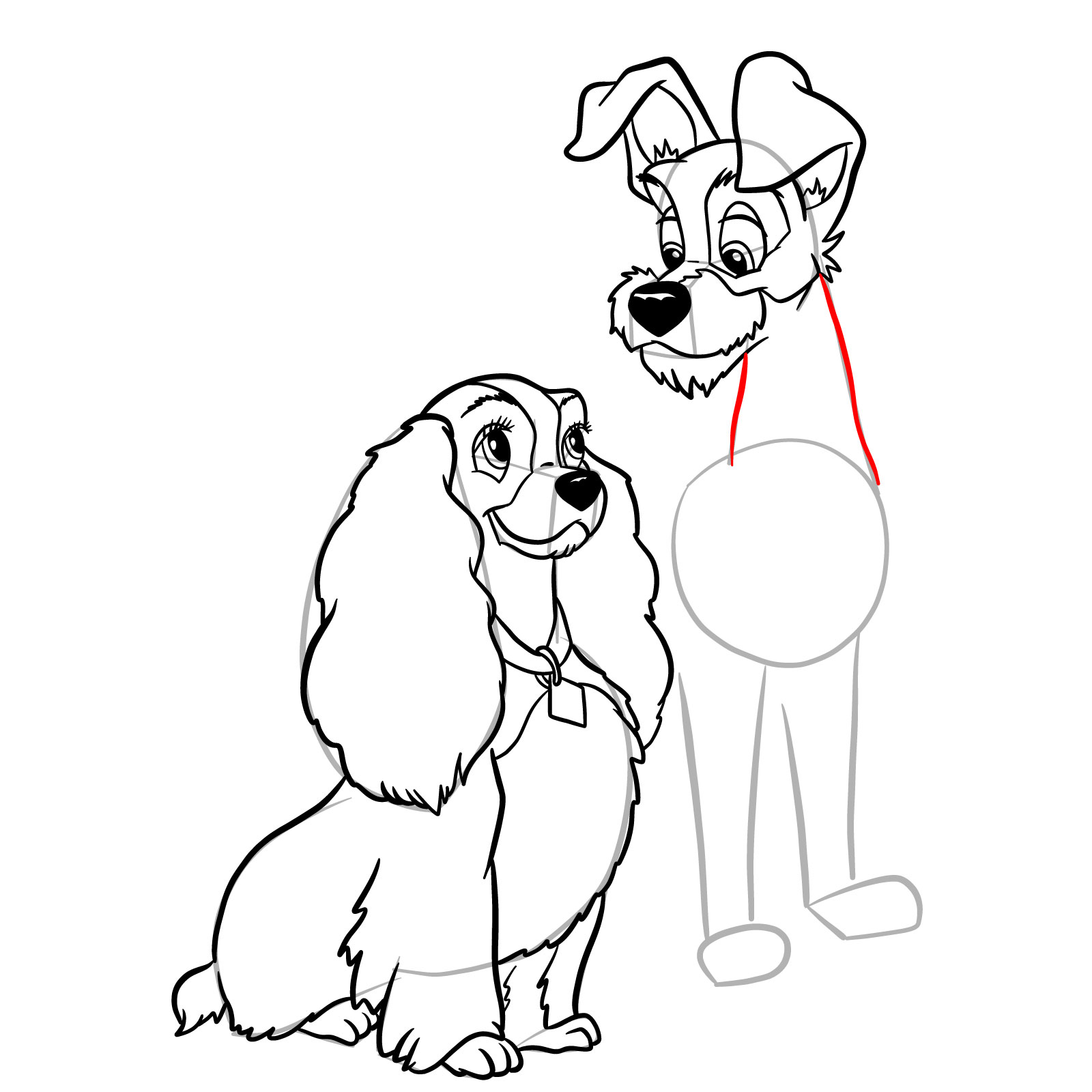 How to draw Lady and Tramp together - step 34