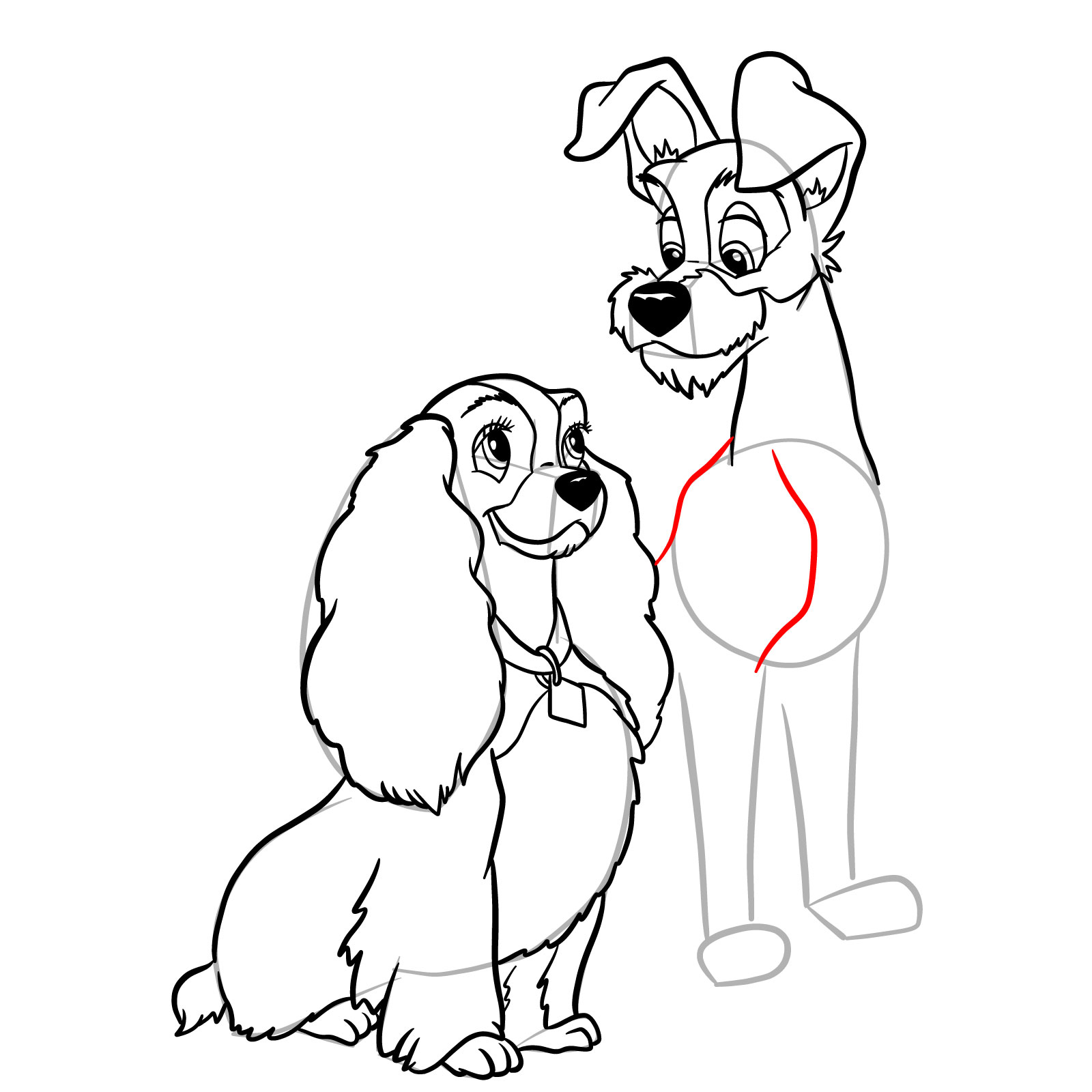 How to draw Lady and Tramp together - step 35