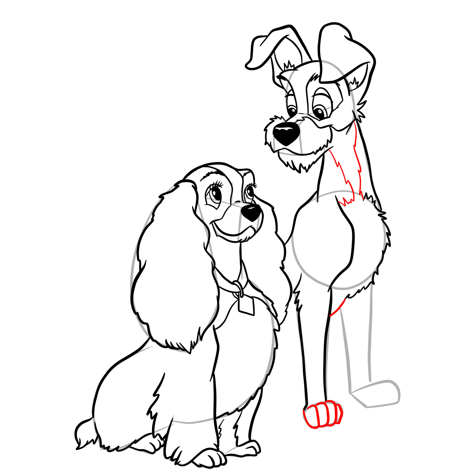 How to draw Lady and Tramp together - step 38