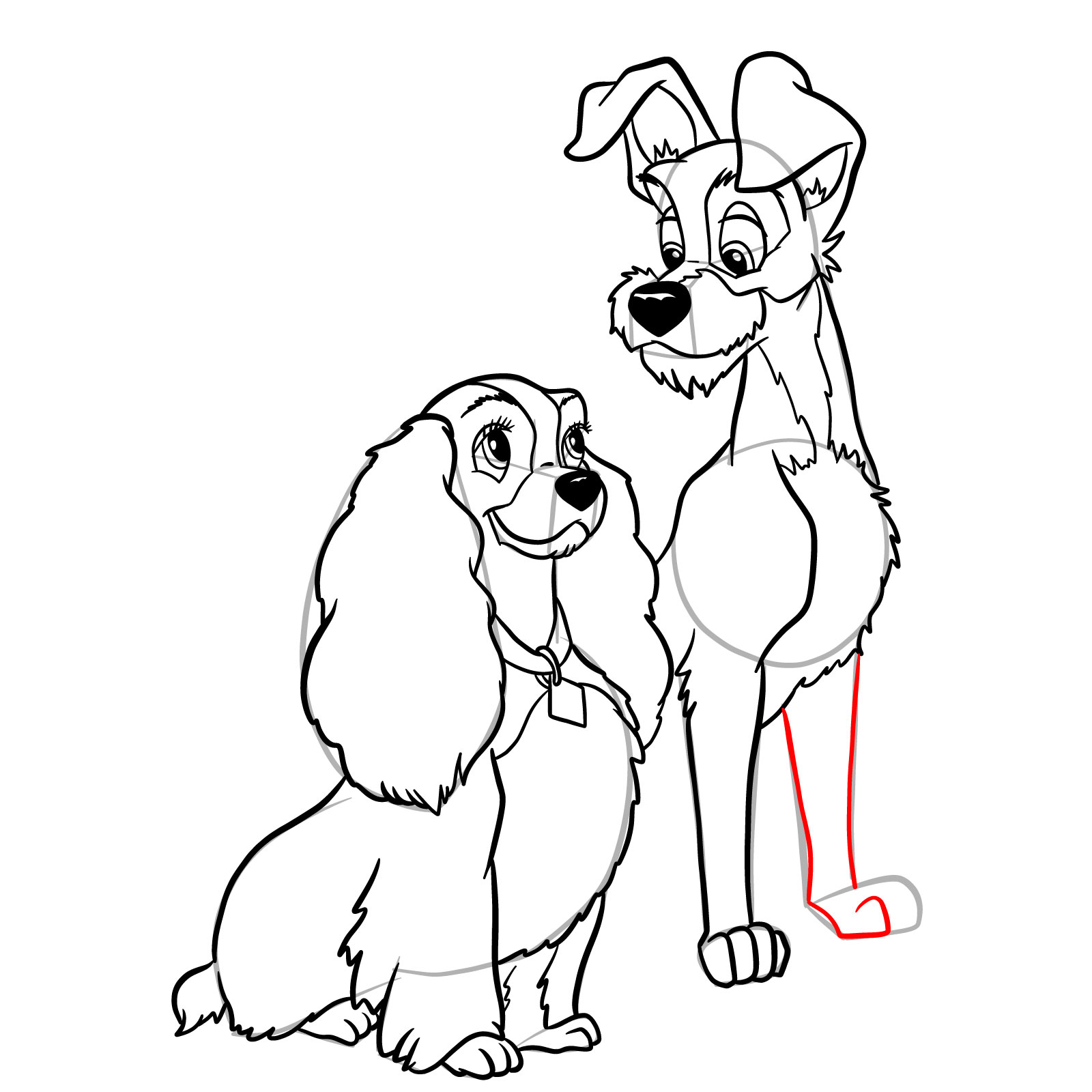 How to draw Lady and Tramp together - step 39