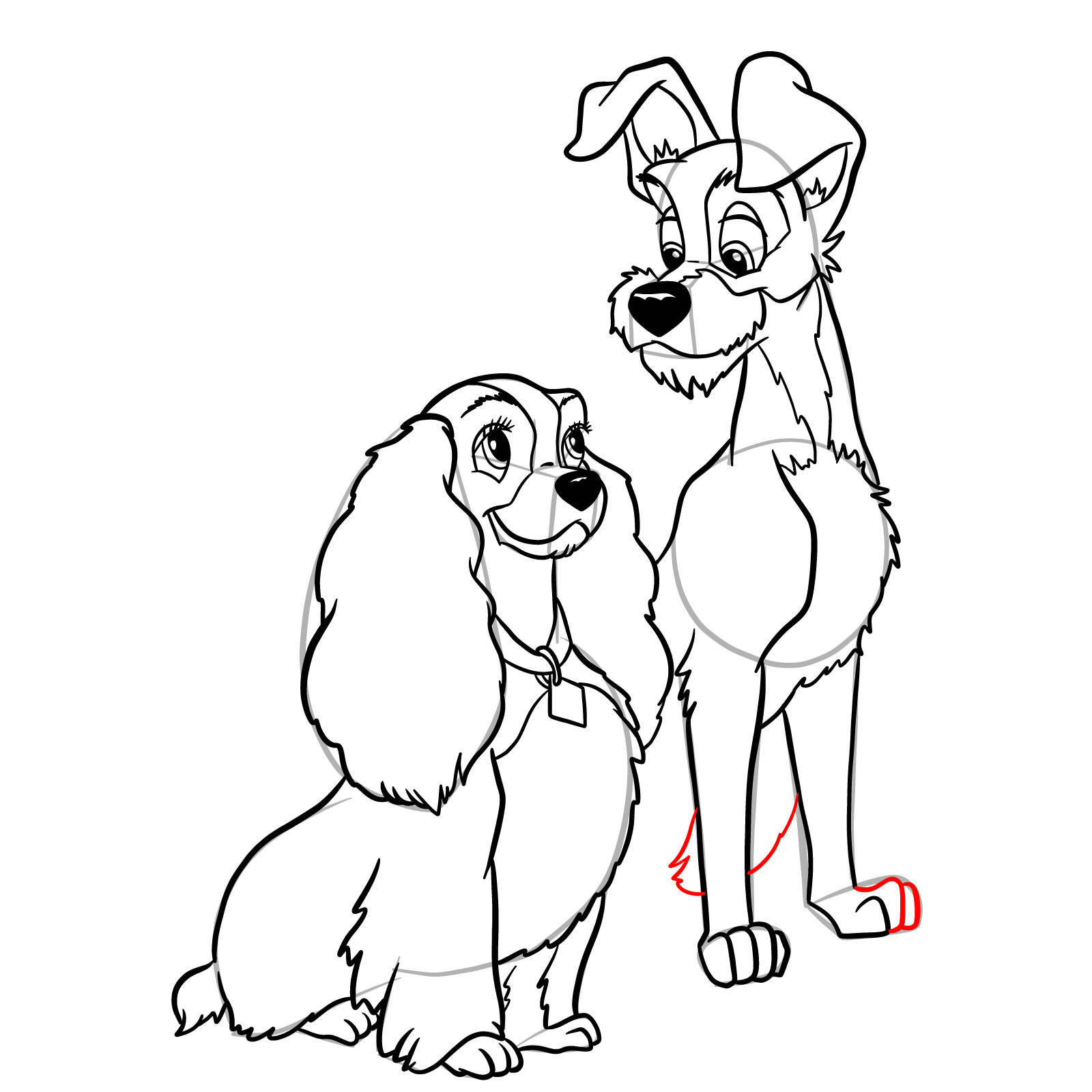 How to draw Lady and Tramp together - step 40