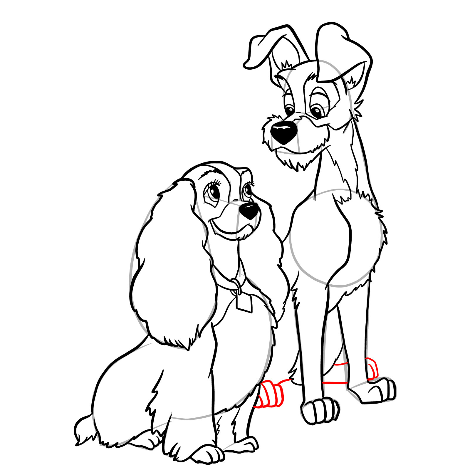 How to draw Lady and Tramp together - step 41