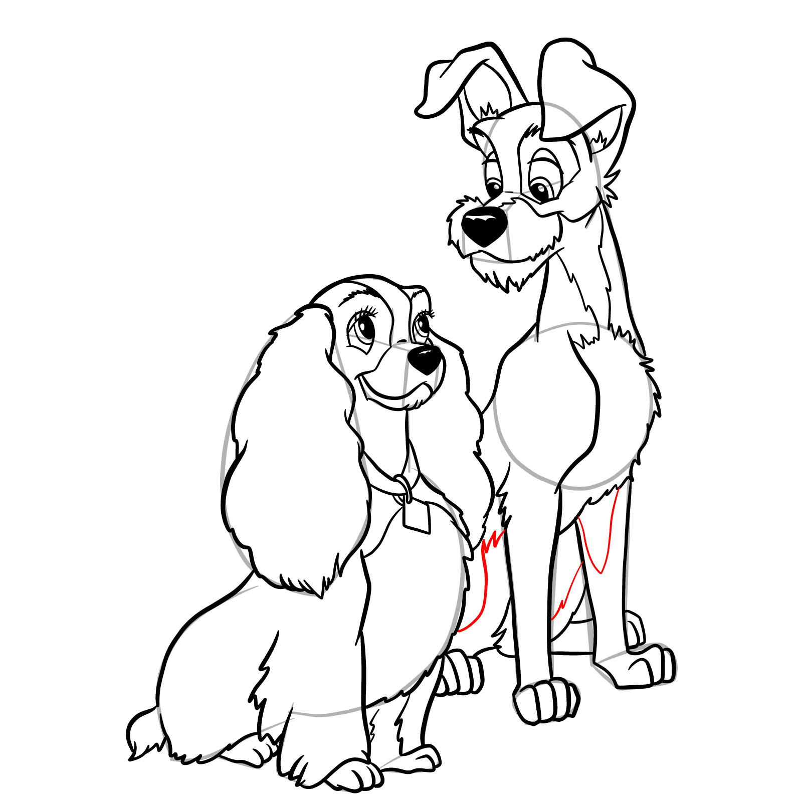 How to draw Lady and Tramp together - step 42