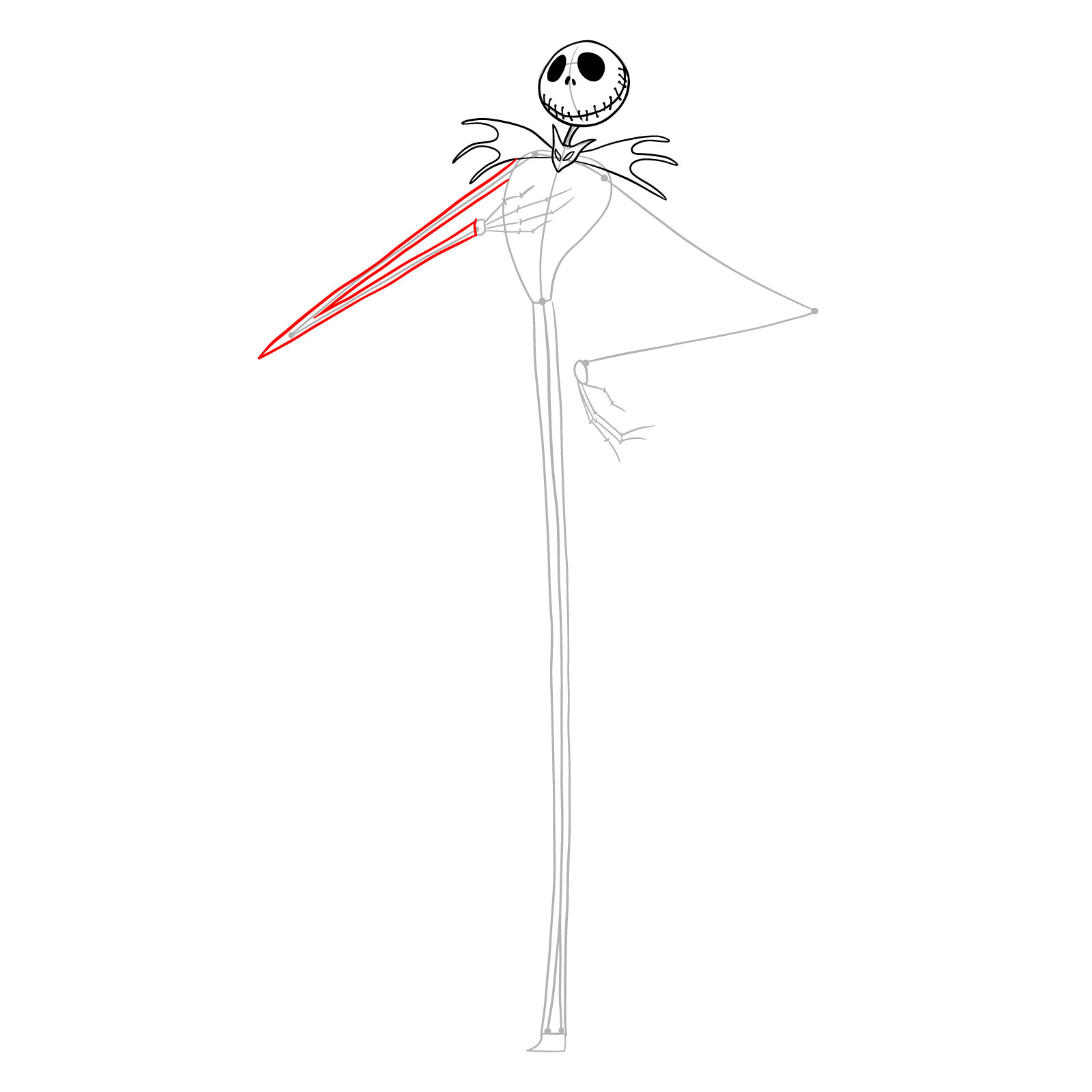 How to draw Jack Skellington - step 12