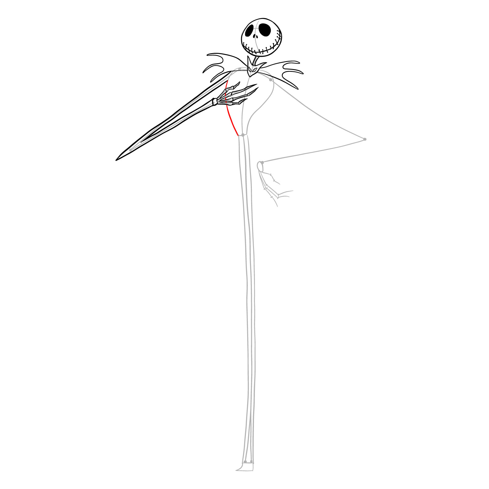 How to draw Jack Skellington - step 16