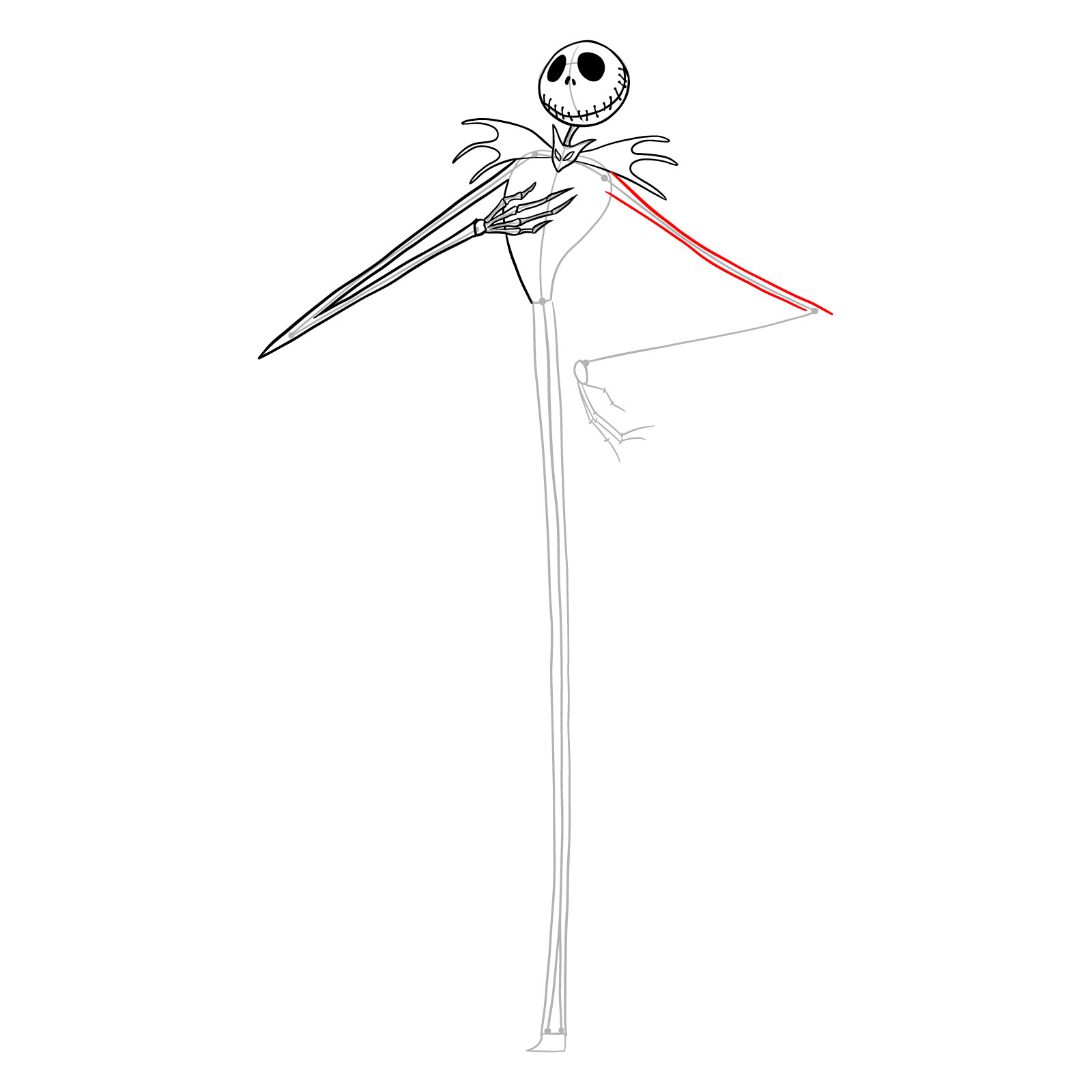 How to draw Jack Skellington - step 17