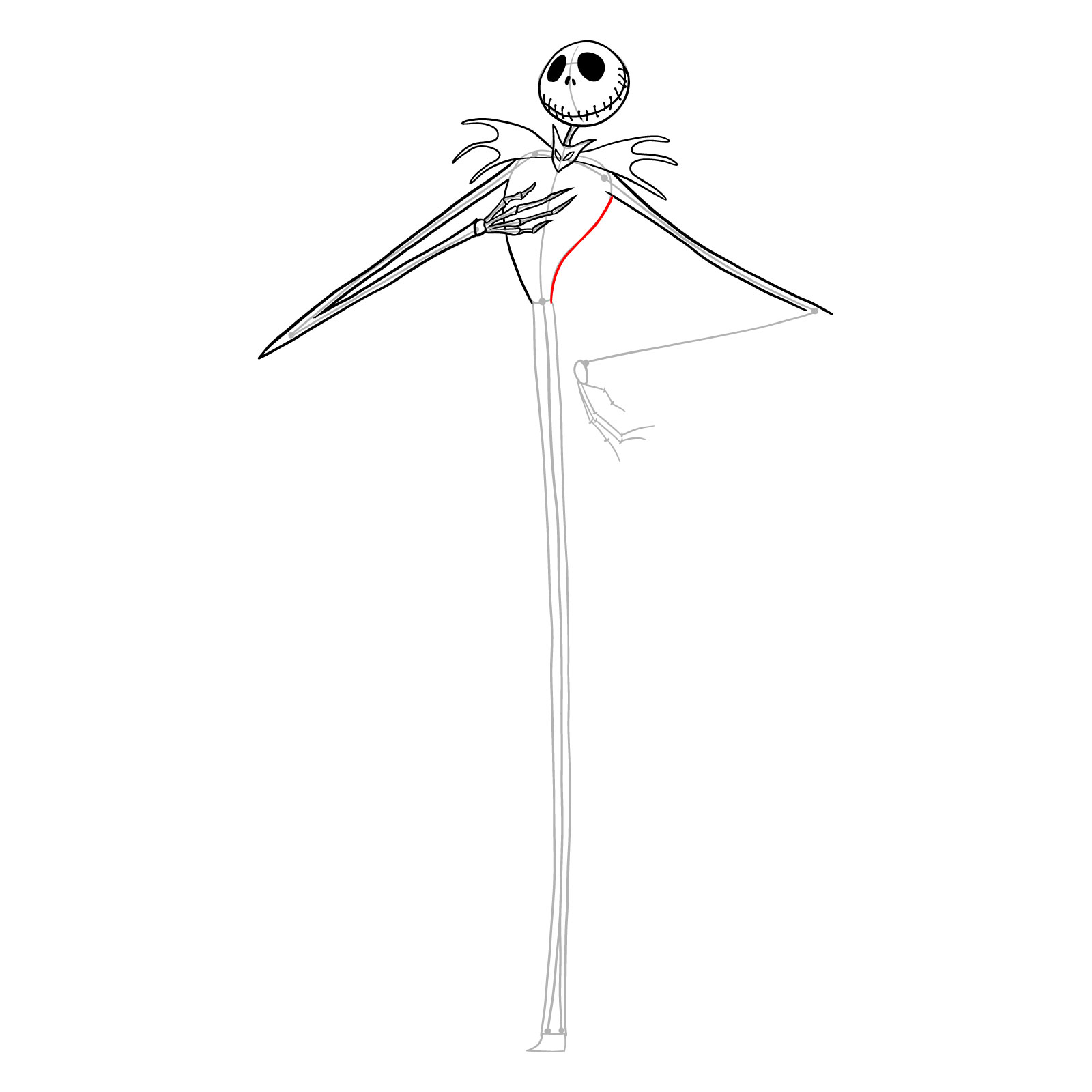 How to draw Jack Skellington - step 18