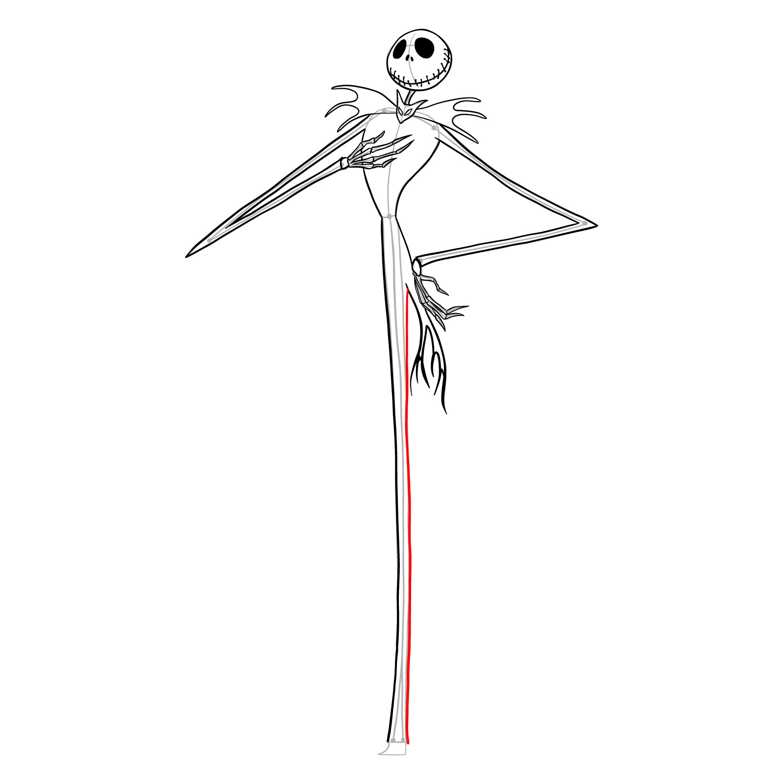 How to draw Jack Skellington - step 24