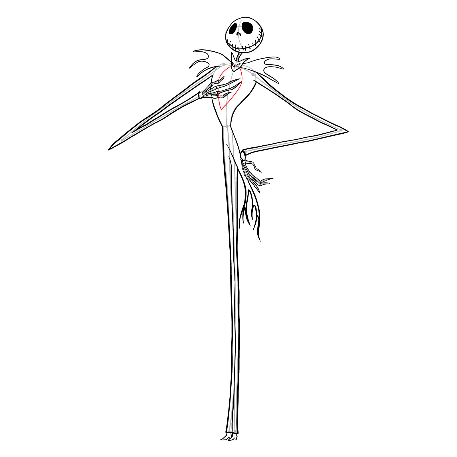 How to draw Jack Skellington - step 27