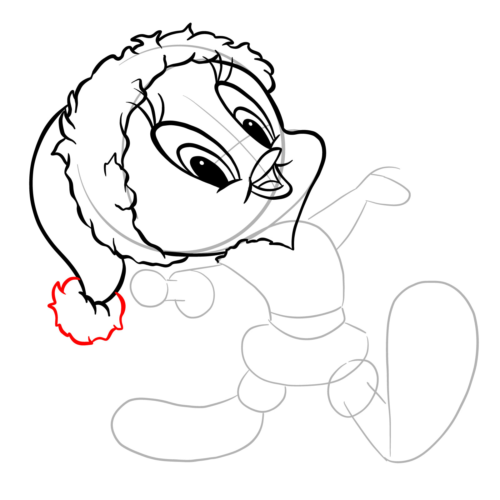 How to draw Santa Tweety Bird - step 14