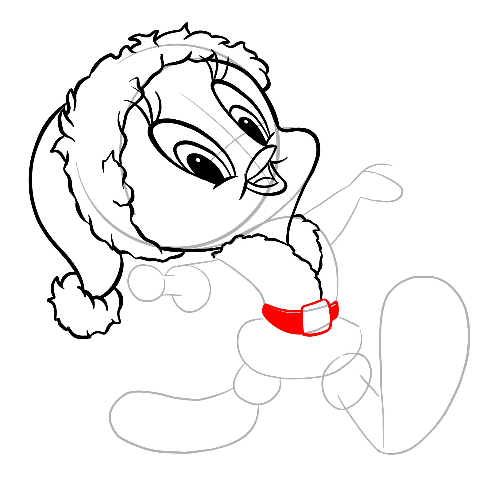 How to draw Santa Tweety Bird - step 16