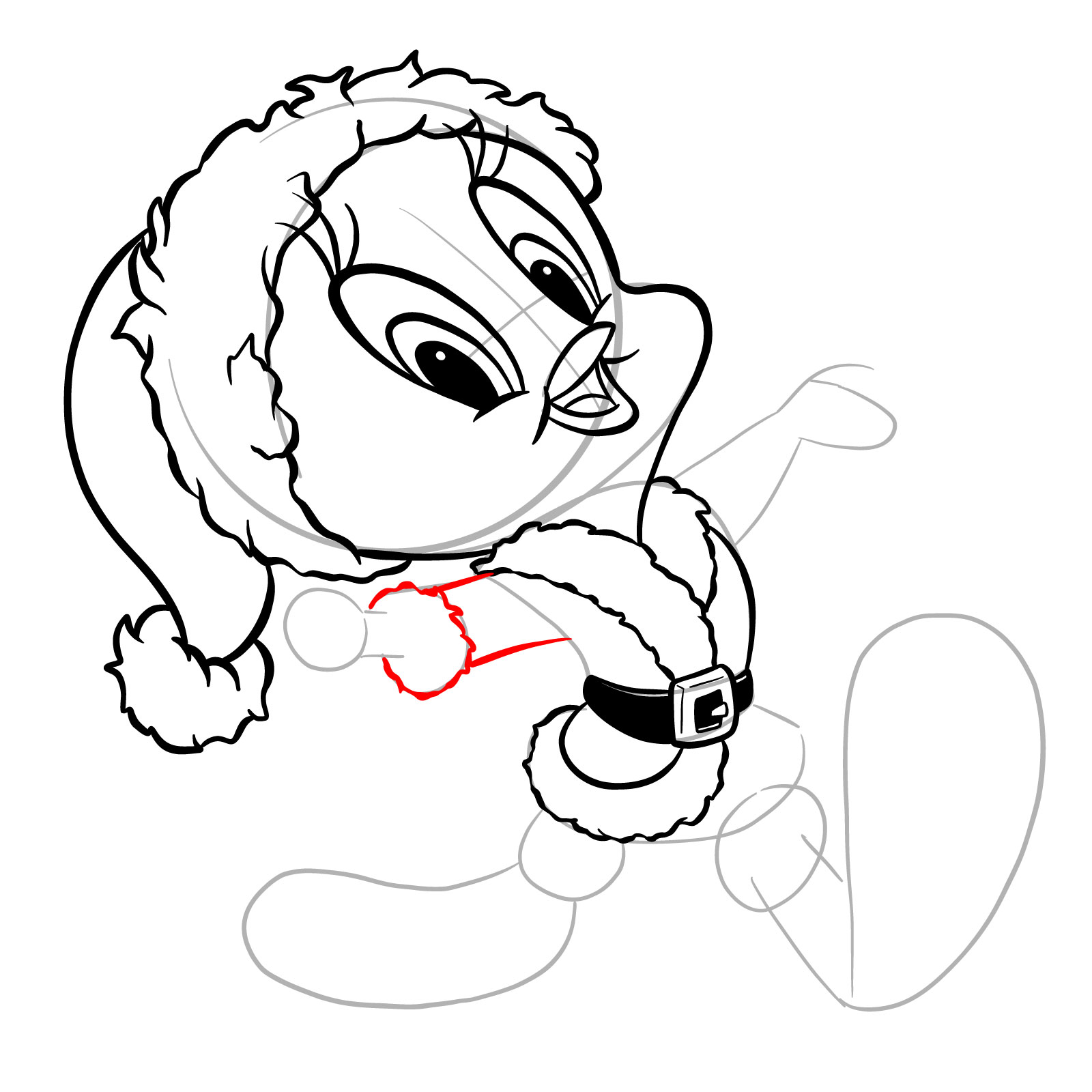 How to draw Santa Tweety Bird - step 20