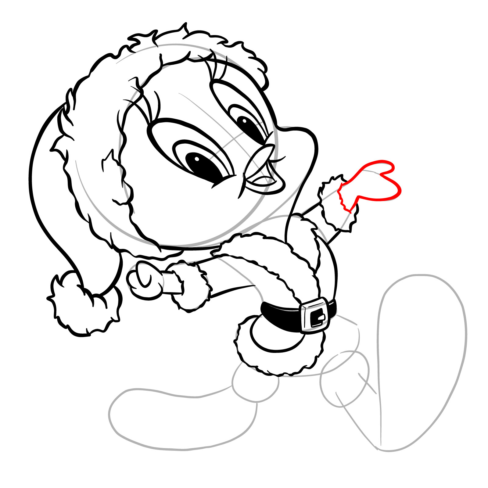 How to draw Santa Tweety Bird - step 24