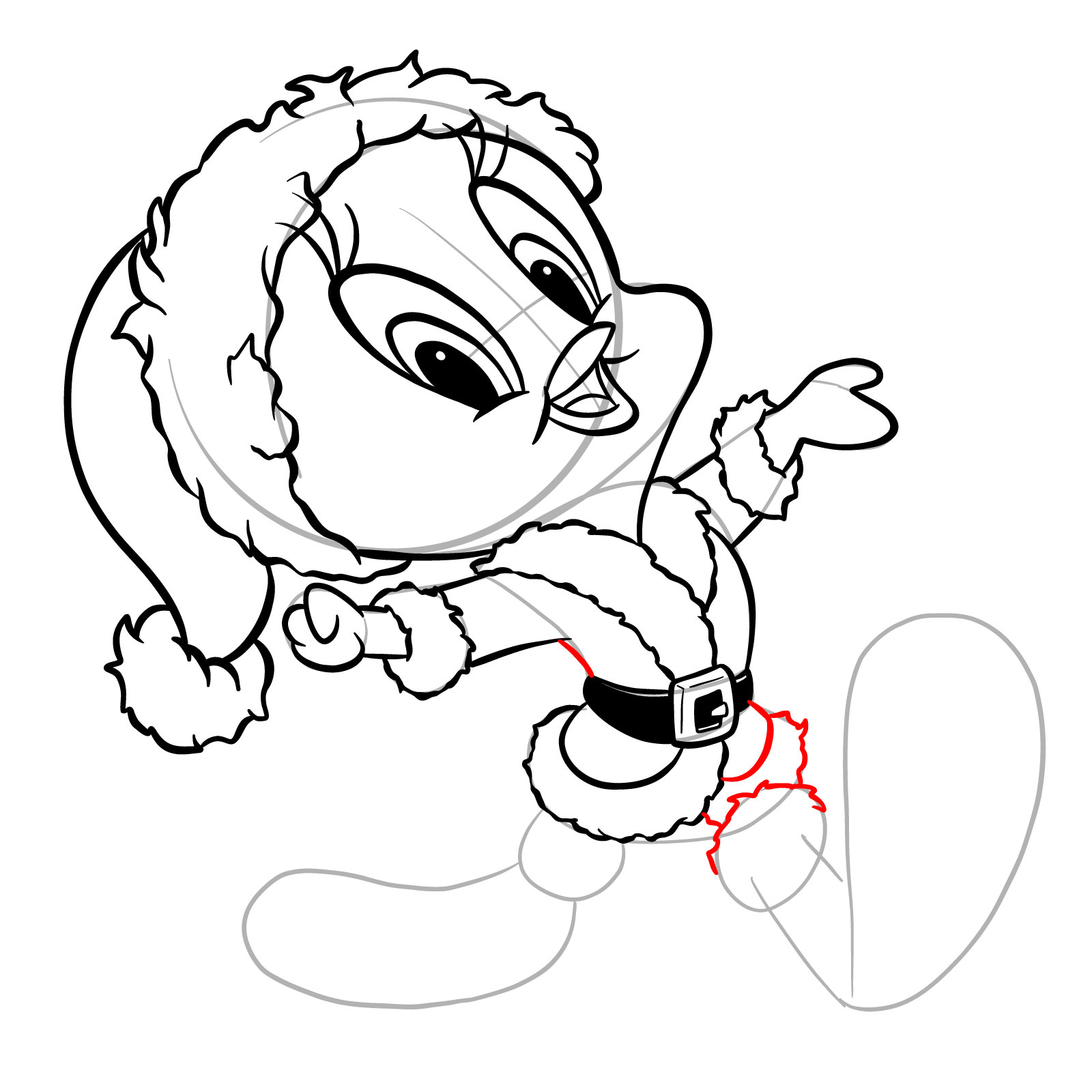 How to draw Santa Tweety Bird - step 25