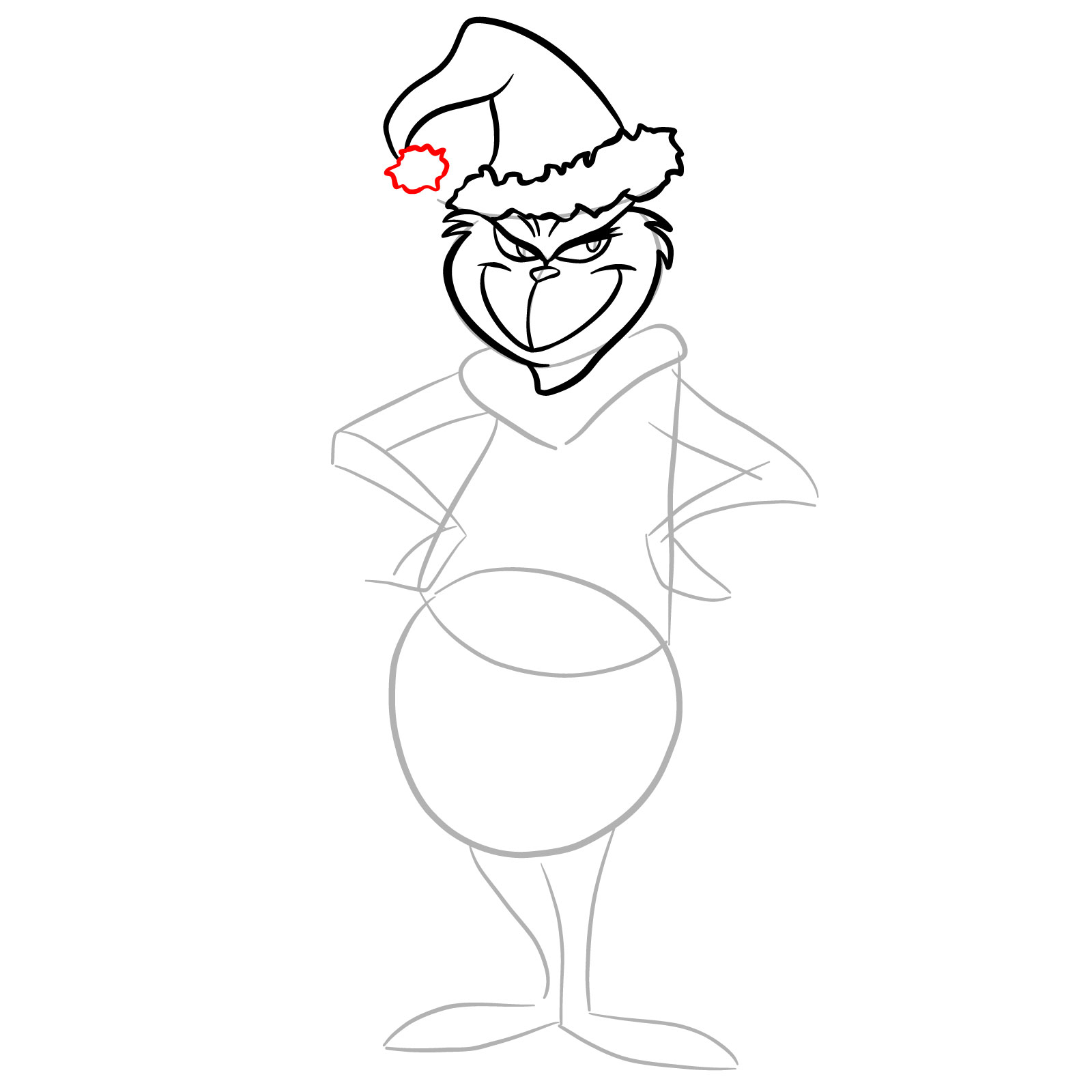 How to draw The Grinch in a Christmas costume - step 11