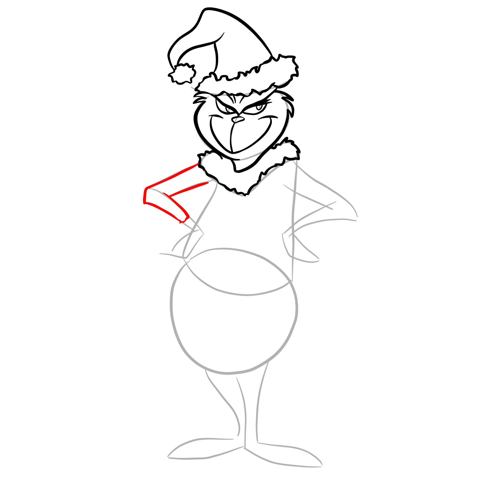 How to draw The Grinch in a Christmas costume - step 13