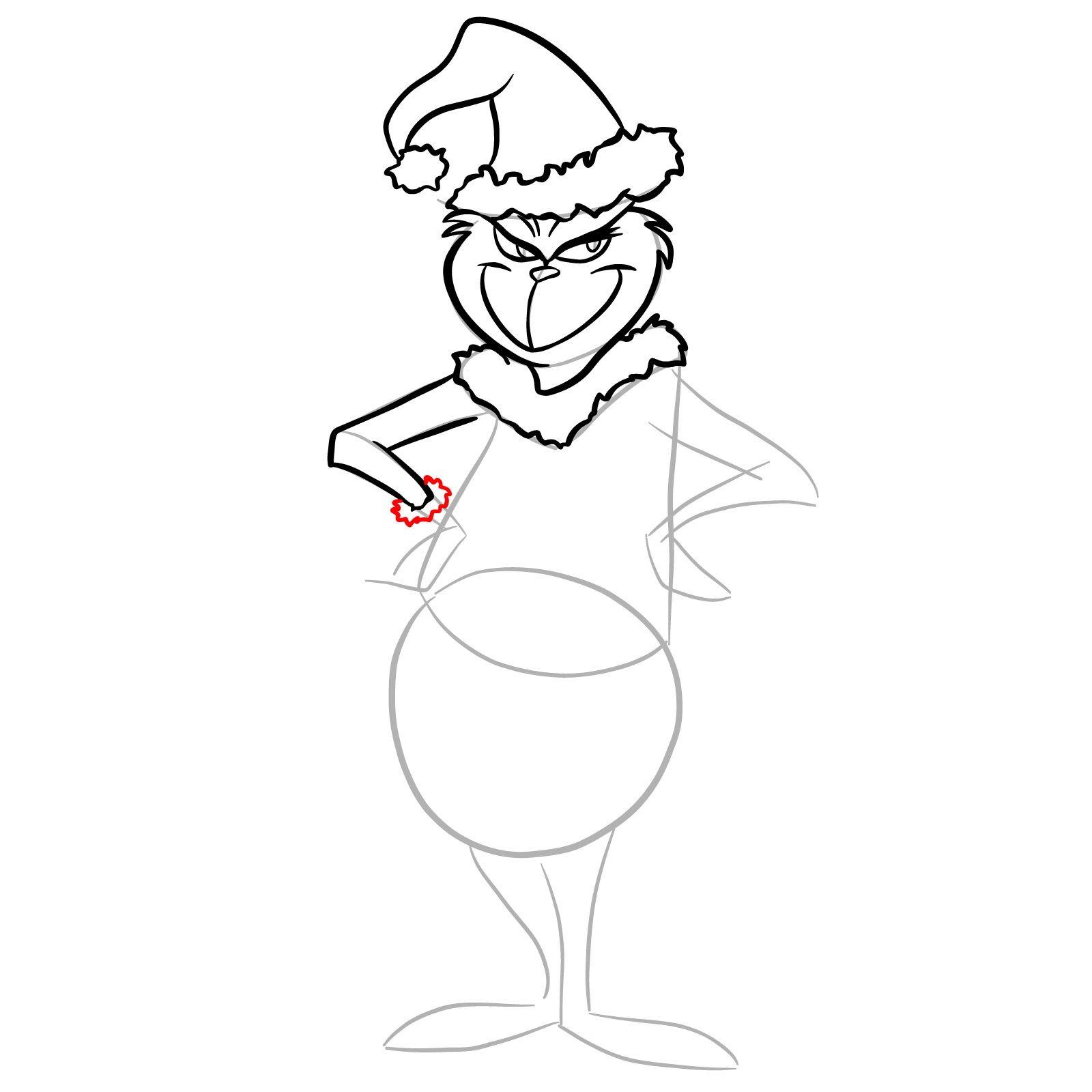 How to draw The Grinch in a Christmas costume - step 14