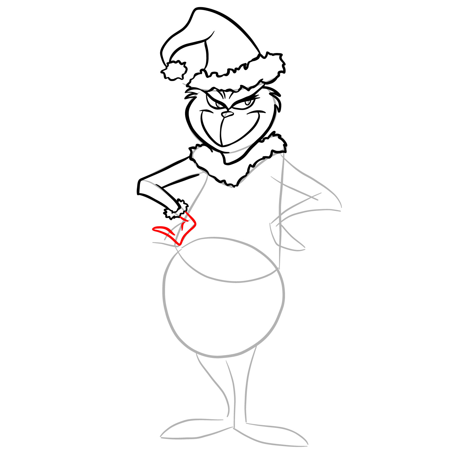 How to draw The Grinch in a Christmas costume - step 15
