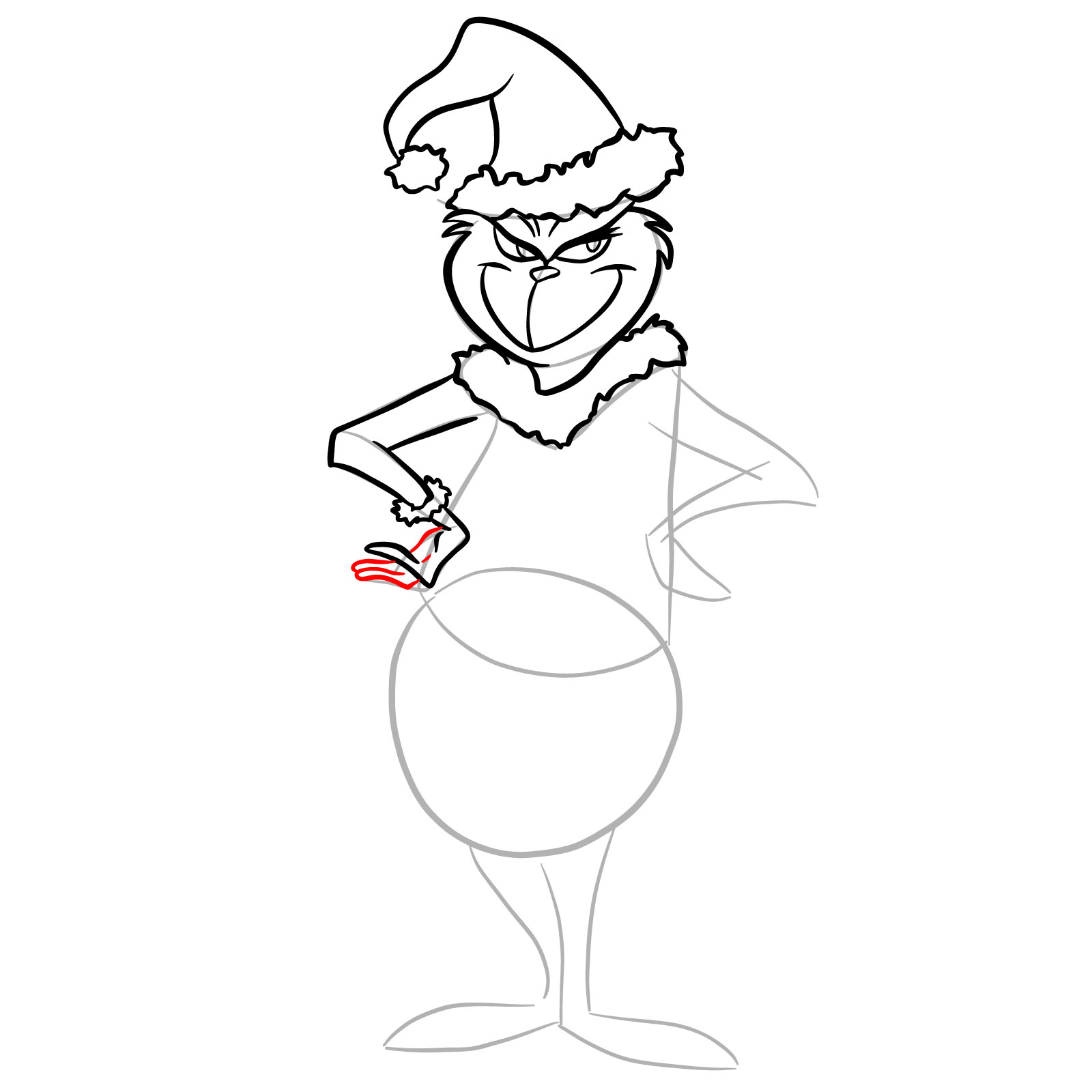 How to draw The Grinch in a Christmas costume - step 16