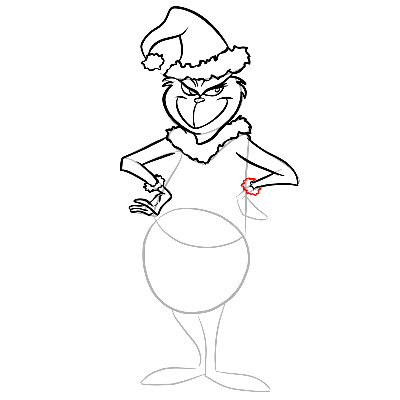 How to draw The Grinch in a Christmas costume - step 18