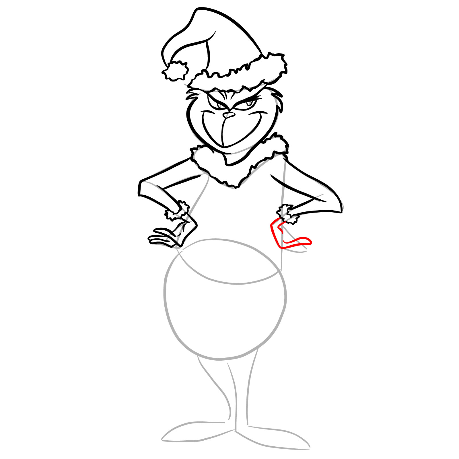 How to draw The Grinch in a Christmas costume - step 19