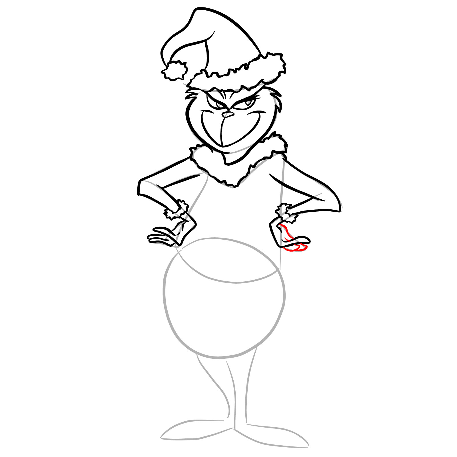 How to draw The Grinch in a Christmas costume - step 20