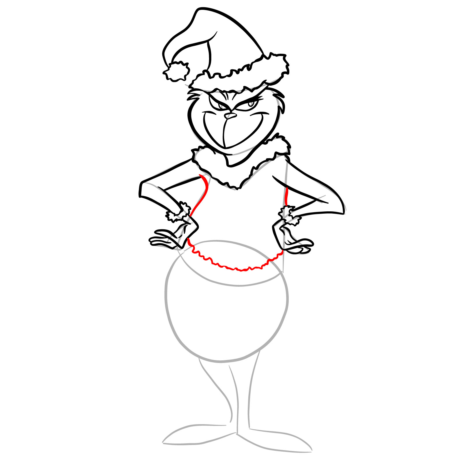 How to draw The Grinch in a Christmas costume - step 21