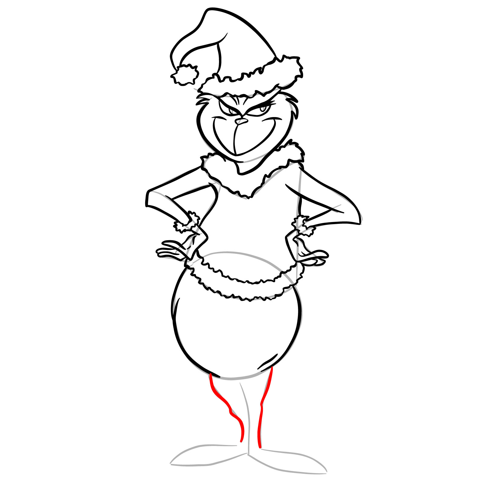 How to draw The Grinch in a Christmas costume - step 24