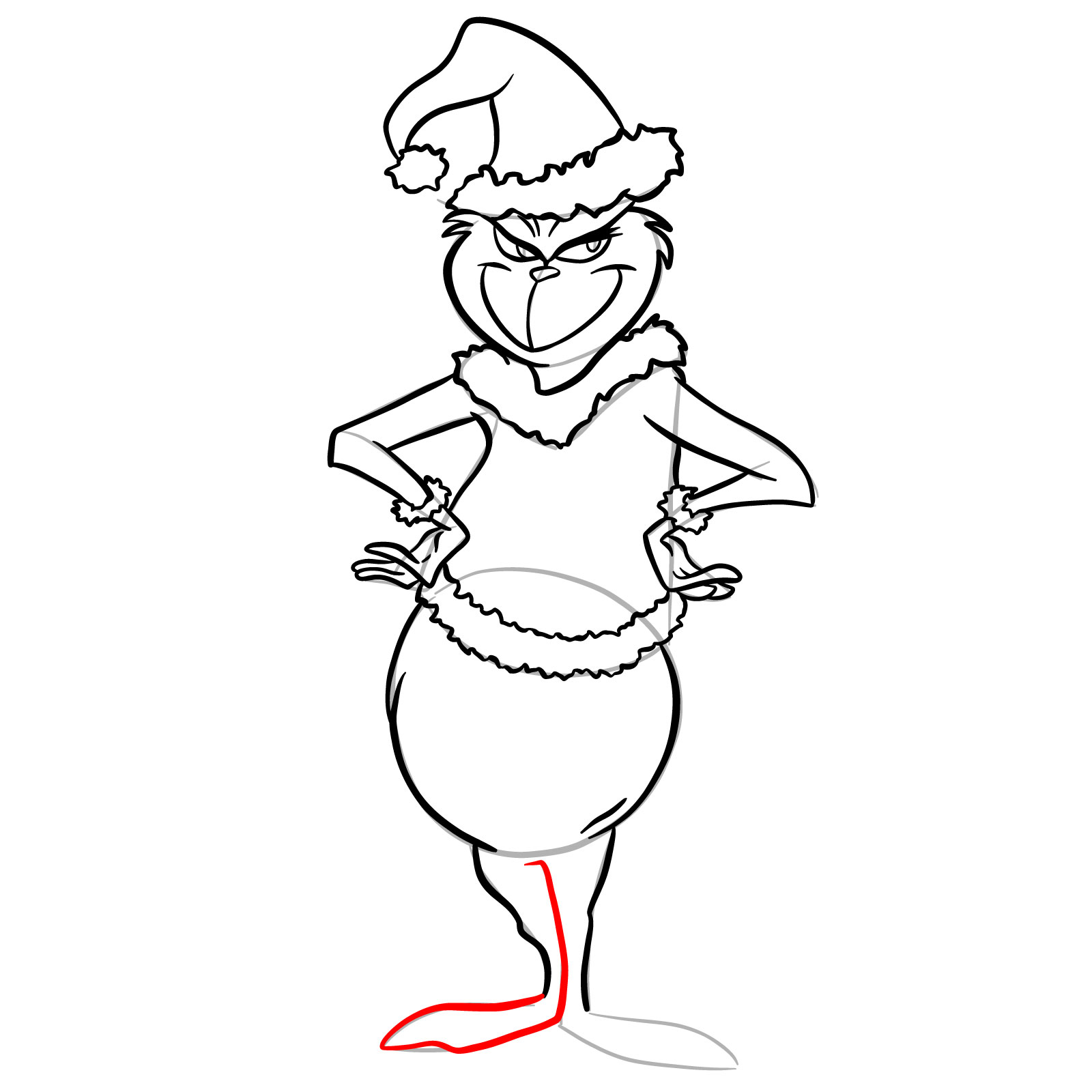 How to draw The Grinch in a Christmas costume - step 25