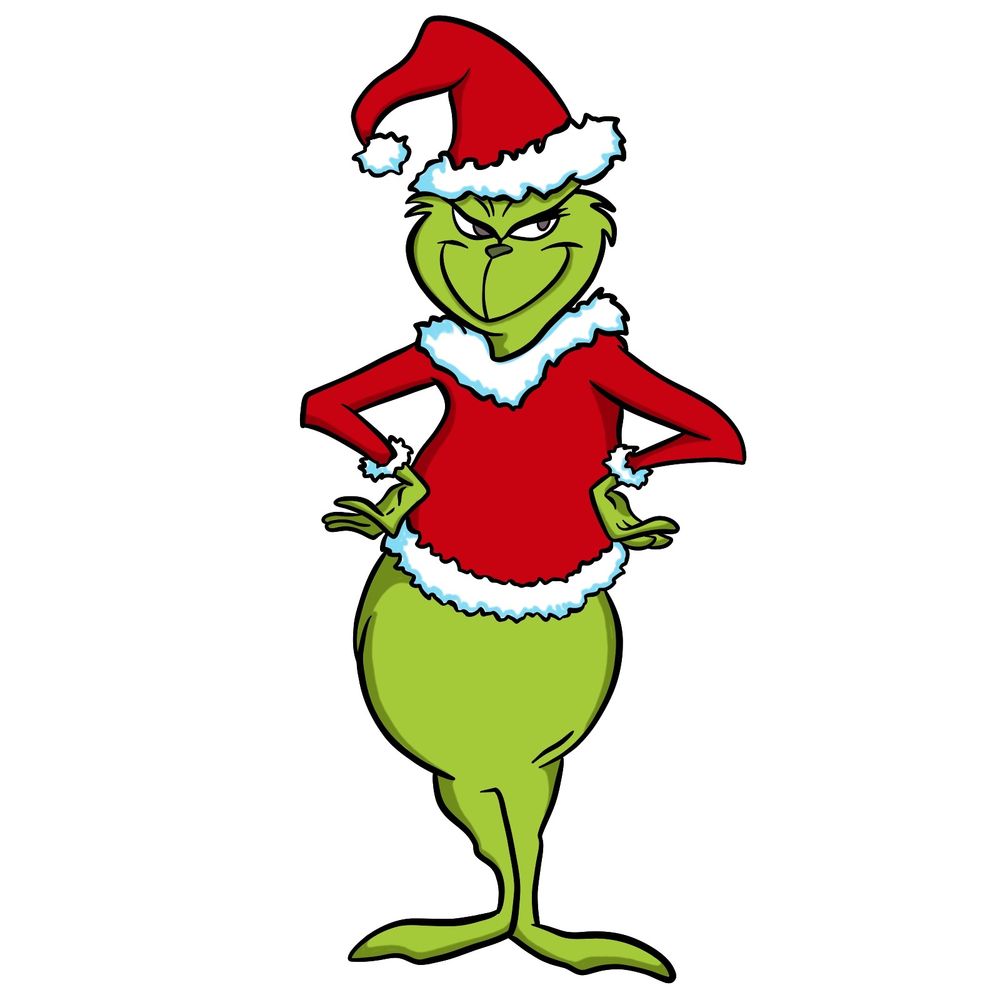 How to draw The Grinch in a Christmas costume