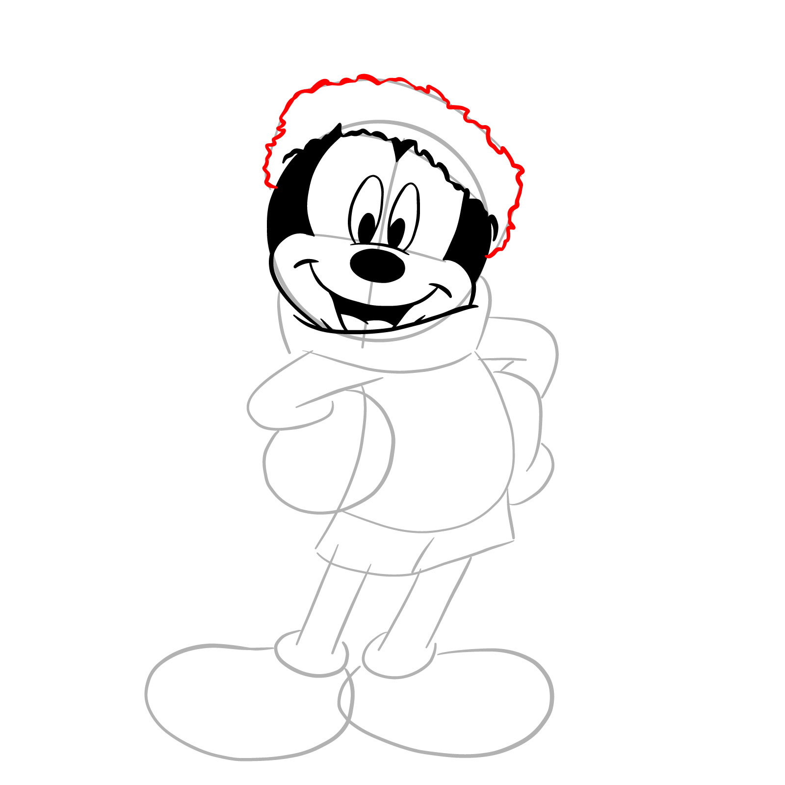 How to draw Santa Mickey Mouse - step 14