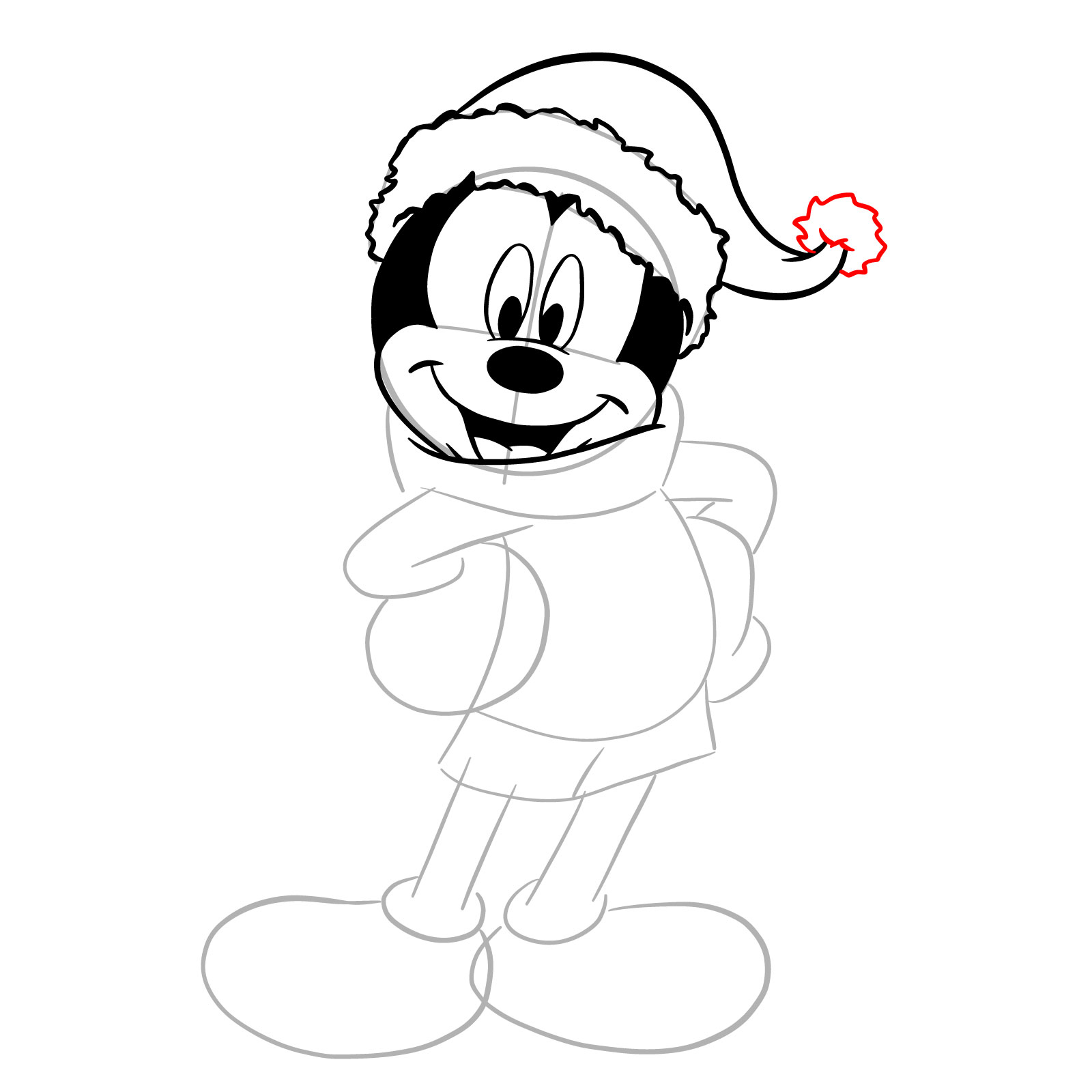 How to draw Santa Mickey Mouse - step 16