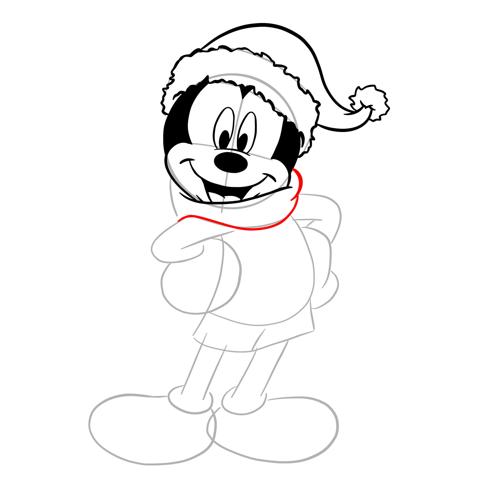 How to draw Santa Mickey Mouse - step 17