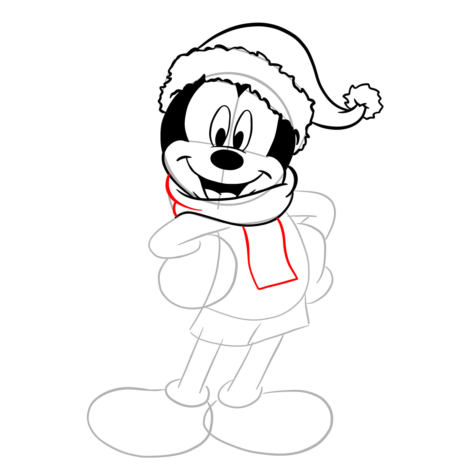 How to draw Santa Mickey Mouse - step 18